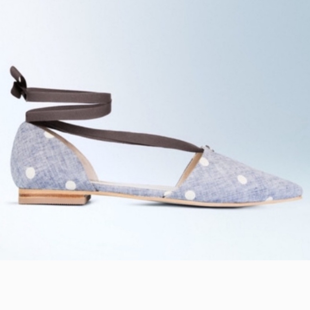 Boden Florence Chambray Polka Dot  Ankle Strap Flats Gray EU 37.5/ US 7